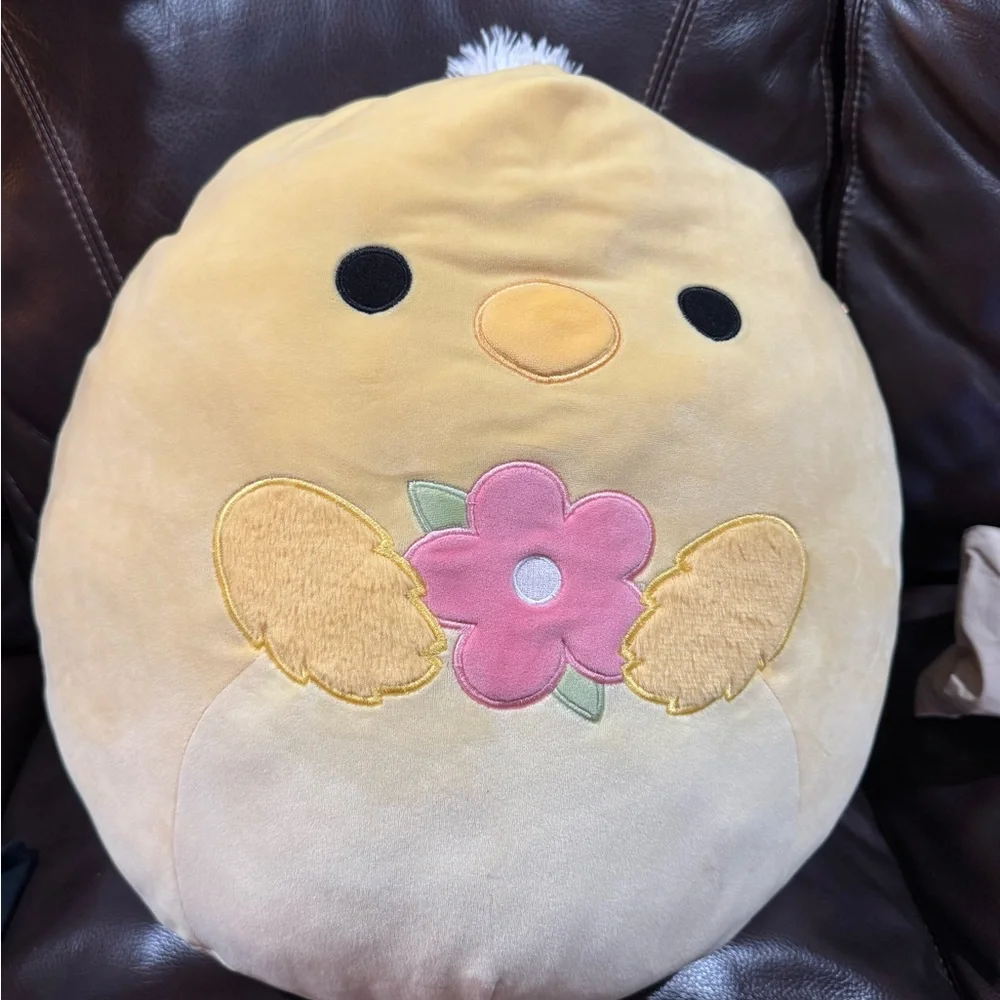 Squishmallows Yellow Chick Plush with Pink Flower Applique